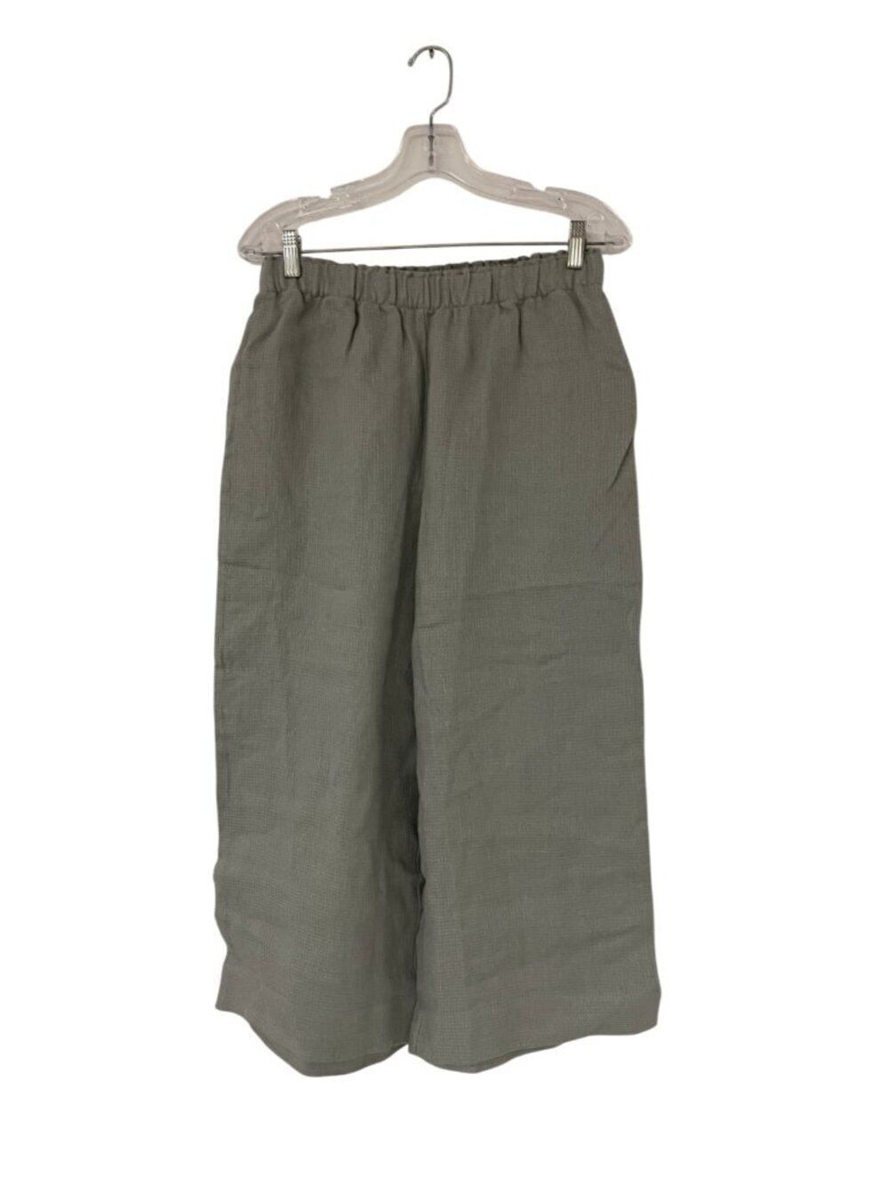 Oysho Womens Linen Pants Small Blue Gray Waffle Texture Wide Leg 0691/155 NWT
